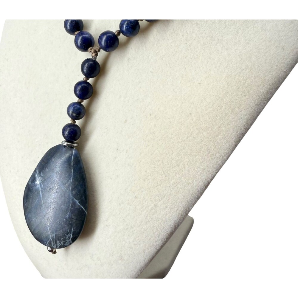 J. Jill Beaded Necklace Y Strand Blue Teardrop Lapis Pendant Cord Adjustable NWT - Picture 7 of 10